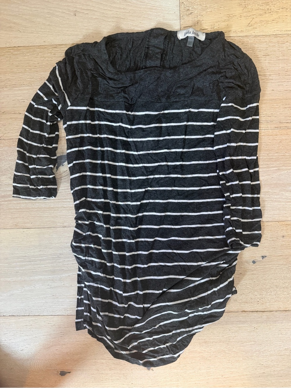 Laila Jayde Maternity Black and White Striped Scoop-Neck Tee